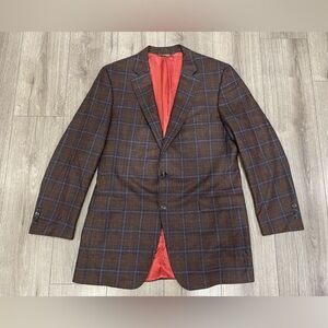 FLAW! Paul Stuart Windowpane Plaid‎ Button Front Blazer Sports Jacket 43L